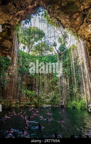 Vista dal Cenote Ik Kil, vicino a Chichen Itza Foto Stock