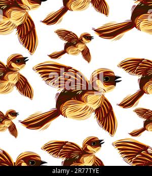 Migrazione degli uccelli modello senza cuciture. Disegno grafico del flocco Sparrow. Illustrazione Vettoriale