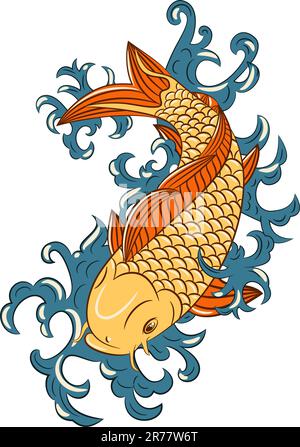 koi (pesce di carpa) in stile giapponese vettoriale, disegnato a mano Illustrazione Vettoriale