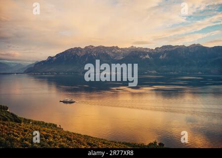 Incredibile paesaggio autunnale dei vigneti di Lavaux riviera svizzera Losanna cantone di Vaud Svizzera Foto Stock