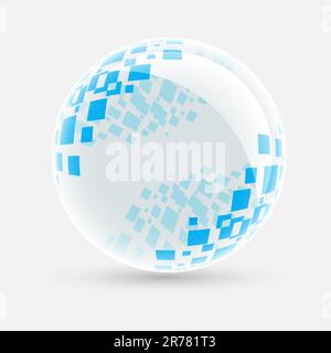 Sfera bianca con quadrati blu su sfondo bianco Illustrazione Vettoriale