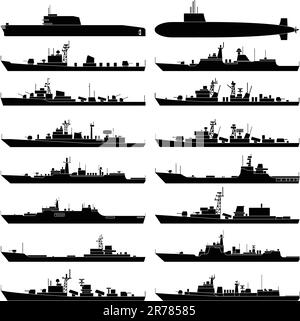 Illustrazione vettoriale di varie navi da guerra. Illustrazione Vettoriale