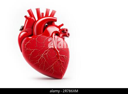 realistico 3d rosso cuore umano closeup isolato su sfondo bianco spazio copia per il testo Foto Stock