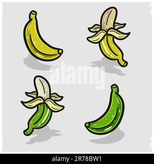 Banana Cartoon con due colori diversi. Effetto semplice. Vettore e illustrazione. Illustrazione Vettoriale