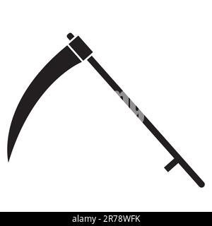 icona della falce della fattoria. segno di scythe. stile piatto. Foto Stock