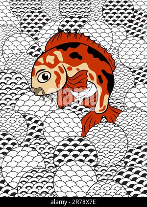 koi (pesce di carpa) vettoriale in stile giapponese in onde stilizzate Illustrazione Vettoriale