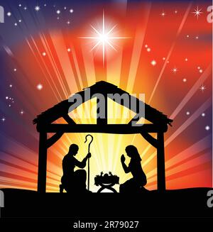 Illustrazione di cristiana tradizionale del Presepe Illustrazione Vettoriale