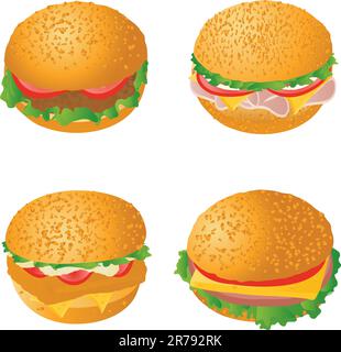 Hamburger. Imposta. Illustrazione vettoriale per la progettazione Illustrazione Vettoriale