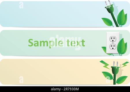 Striscioni con icone energetiche ecologiche Illustrazione Vettoriale