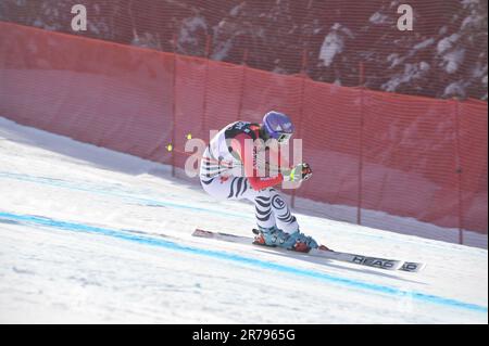 Maria RIESCH Aktion Abfahrt 10.3.2010 Ski Alpin Welt Cup finale a Garmisch Patenkirchen. Foto Stock
