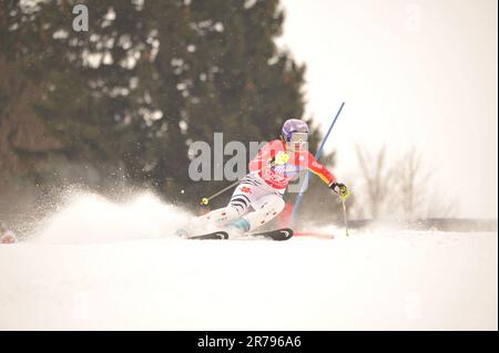 Maria RIESCH Aktion Ski Alpin Welt Cup finale im Slalom 13.3.2010 a Garmisch Patenkirchen. Foto Stock