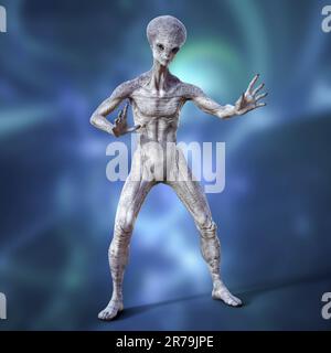 Alieno umanoide con texture della pelle estremamente dettagliata e realistica, illustrazione 3D Foto Stock