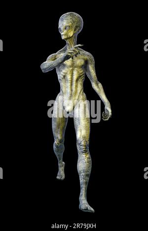 Alieno umanoide con texture della pelle estremamente dettagliata e realistica, illustrazione 3D Foto Stock