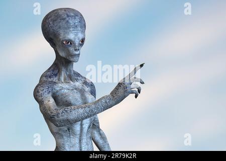 Alieno umanoide con texture della pelle estremamente dettagliata e realistica, illustrazione 3D Foto Stock