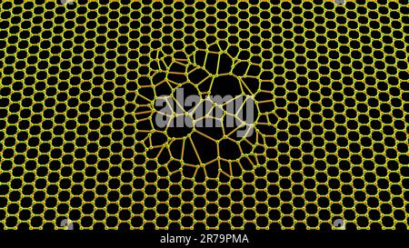 Disturbi del grafene, illustrazione concettuale del computer. Il grafene è un allotrope di carbonio disposto in una nanostruttura atomica a reticolo a nido d'ape a strato singolo Foto Stock