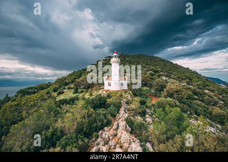 Famoso faro di Gelidonya Feneri - popolare punto di riferimento sulla via licia in Turchia Foto Stock