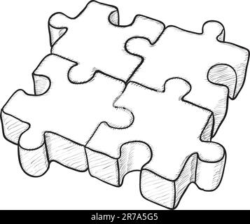 Disegno vettoriale monocromatico sagomato 8 - elementi puzzle Illustrazione Vettoriale