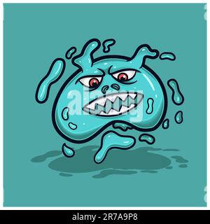 Cartoon personaggio mostro Blue Slime Evil. Vettore e illustrazioni. Illustrazione Vettoriale