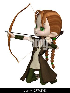Carina Toon Wood Elf Archer Girl in ginocchio Foto Stock