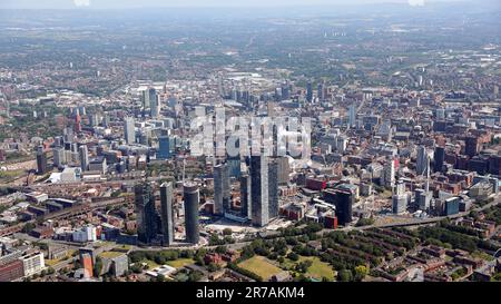 Vista panoramica aerea del centro di Manchester, Regno Unito Foto Stock