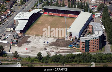 Vista aerea dello stadio dell'ippodromo del Wrexham FC Foto Stock