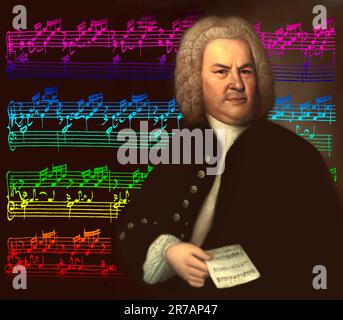 Johann Sebastian Bach, 1685 - 1750, compositore tedesco, edito in digitale secondo un dipinto di Elias Gottlob Haussmann, autografo di Bach di Das Wohltemperierte Klavier, il Clavier ben temperato, BWV 846-893 Foto Stock