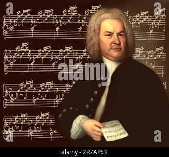 Johann Sebastian Bach, 1685 - 1750, compositore tedesco, edito in digitale secondo un dipinto di Elias Gottlob Haussmann, autografo di Bach di Das Wohltemperierte Klavier, il Clavier ben temperato, BWV 846-893 Foto Stock