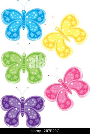 Set di diverse farfalle colorate. Illustrazione su bianco Illustrazione Vettoriale