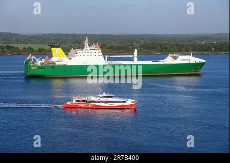 Hurst Point, una delle quattro navi RO-RO Sealift gestite da Foreland Shipping. Sono utilizzati dai militari britannici per il traghetto. Foto Stock