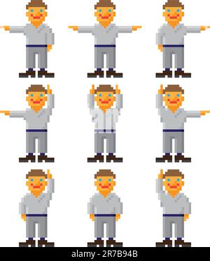 Pixel art vettoriale - un insieme di persone che gestiscono il bianco Illustrazione Vettoriale