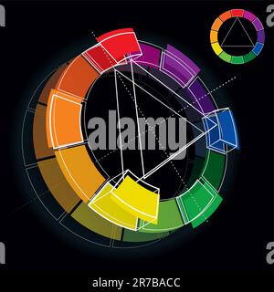 Ruota dei colori tridimensionale su sfondo nero. Illustrazione vettoriale Illustrazione Vettoriale