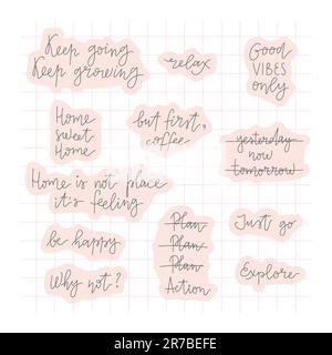 Set di virgolette di motivazione scritte. Iilustrazione vettoriale scritta a mano. Illustrazione Vettoriale