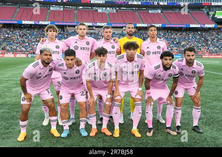 10 giugno 2023; i principianti dell'Inter Miami CF si mettono in posa per una foto di squadra prima di una partita contro la Rivoluzione del New England a Foxborough, Massachusetts. Eric Canha/CSM Foto Stock