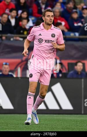 10 giugno 2023; Christopher McVey (4), difensore dell'Inter Miami, in azione durante il primo tempo a Foxborough, Massachusetts. Eric Canha/CSM Foto Stock