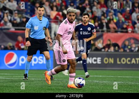 10 giugno 2023; l'Inter Miami Forward Josef MartÃ-nez (17) controlla la palla contro la Rivoluzione del New England durante la seconda metà di Foxborough, Massachusetts. Eric Canha/CSM Foto Stock