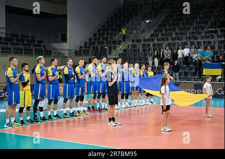 Lodz, Polonia. 14th giugno, 2023. Durante la partita di pallavolo europea CEV Golden League 20023 tra Ucraina e Belgio il 14 giugno 2023 a Lodz, Polonia. (Foto di PressFocus/Sipa USA) Credit: Sipa USA/Alamy Live News Foto Stock