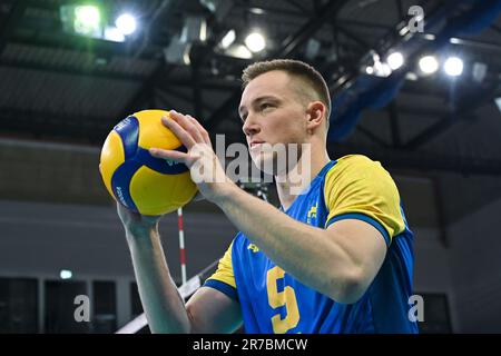 Lodz, Polonia. 14th giugno, 2023. PLOTNYTSKYI Oleh durante il CEV Volley European Golden League 20023 partita tra Ucraina e Belgio il 14 giugno 2023 a Lodz, Polonia. (Foto di PressFocus/Sipa USA) Credit: Sipa USA/Alamy Live News Foto Stock