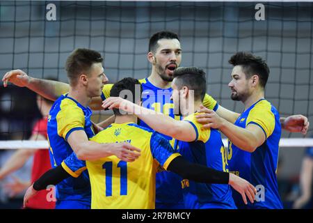 Lodz, Polonia. 14th giugno, 2023. Yurii Semeniuk durante il CEV Volley European Golden League 20023 partita tra Ucraina e Belgio il 14 giugno 2023 a Lodz, Polonia. (Foto di PressFocus/Sipa USA) Credit: Sipa USA/Alamy Live News Foto Stock