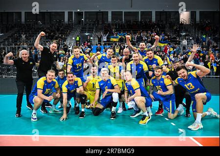 Lodz, Polonia. 14th giugno, 2023. Durante la partita di pallavolo europea CEV Golden League 20023 tra Ucraina e Belgio il 14 giugno 2023 a Lodz, Polonia. (Foto di PressFocus/Sipa USA) Credit: Sipa USA/Alamy Live News Foto Stock