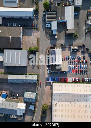 Veduta aerea di una zona industriale con piccole aziende commerciali a Hereford UK foto Giugno 2023 Foto Stock