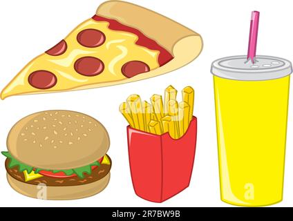 Piatti tipici del menu fast food americano. Illustrazione Vettoriale