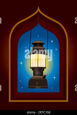 Lampada araba vecchio stile con mezzaluna lunare - illustrazione vettoriale Illustrazione Vettoriale