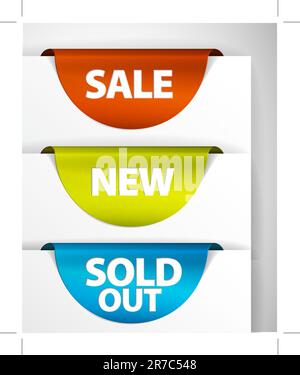 Round Vendita / Nuovo / sold out etichetta / Adesivo sul bordo della (web) Illustrazione Vettoriale