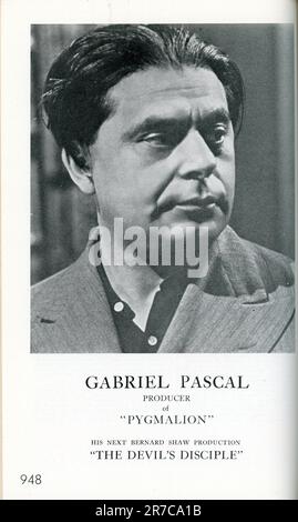 Annunci commerciali per GABRIEL PASCAL produttore di LESLIE HOWARD e WENDY HILLER in PYGMALION dalla commedia di GEORGE BERNARD SHAW dell'International Motion Picture Almanac 1938-39 a cura di Terry Ramsaye Quigley Publishing Company, New York Foto Stock