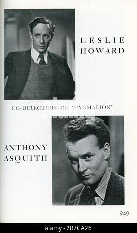 Annunci commerciali per LESLIE HOWARD e ANTHONY ASQUUITH come co-direttori di LESLIE HOWARD e WENDY HILLER a PYGMALION dalla commedia di GEORGE BERNARD SHAW prodotta da GABRIEL PASCAL dall'International Motion Picture Almanac edita da Terry Ramsaye Quigley Publishing Company, New York Foto Stock