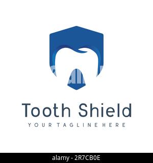 Dental Care Logo Design dentista Clinic Dental Love Shield Tooth Protection sano sorridente Tooth Logo Design Illustrazione Vettoriale