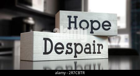 Speranza, disperazione - parole su blocchi di legno - 3D illustrazione Foto Stock