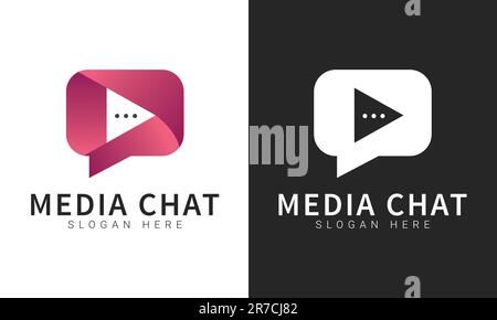 Media Chat Logo Design 3D Gradient icona Play Button Chat logotipo Talk Chat Illustrazione Vettoriale