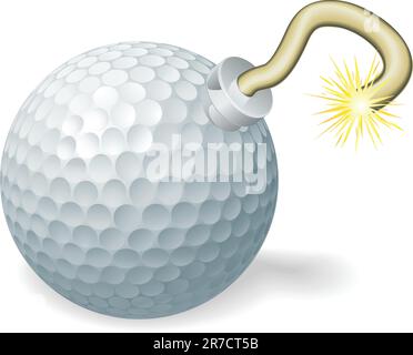 Retrò cartoon pallina da golf cherry bomba illuminata con fusibile incendiate. Concept per il conto alla rovescia per il grande evento di golf o di crisi. Illustrazione Vettoriale