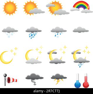 set di simboli meteo dettagliati Illustrazione Vettoriale